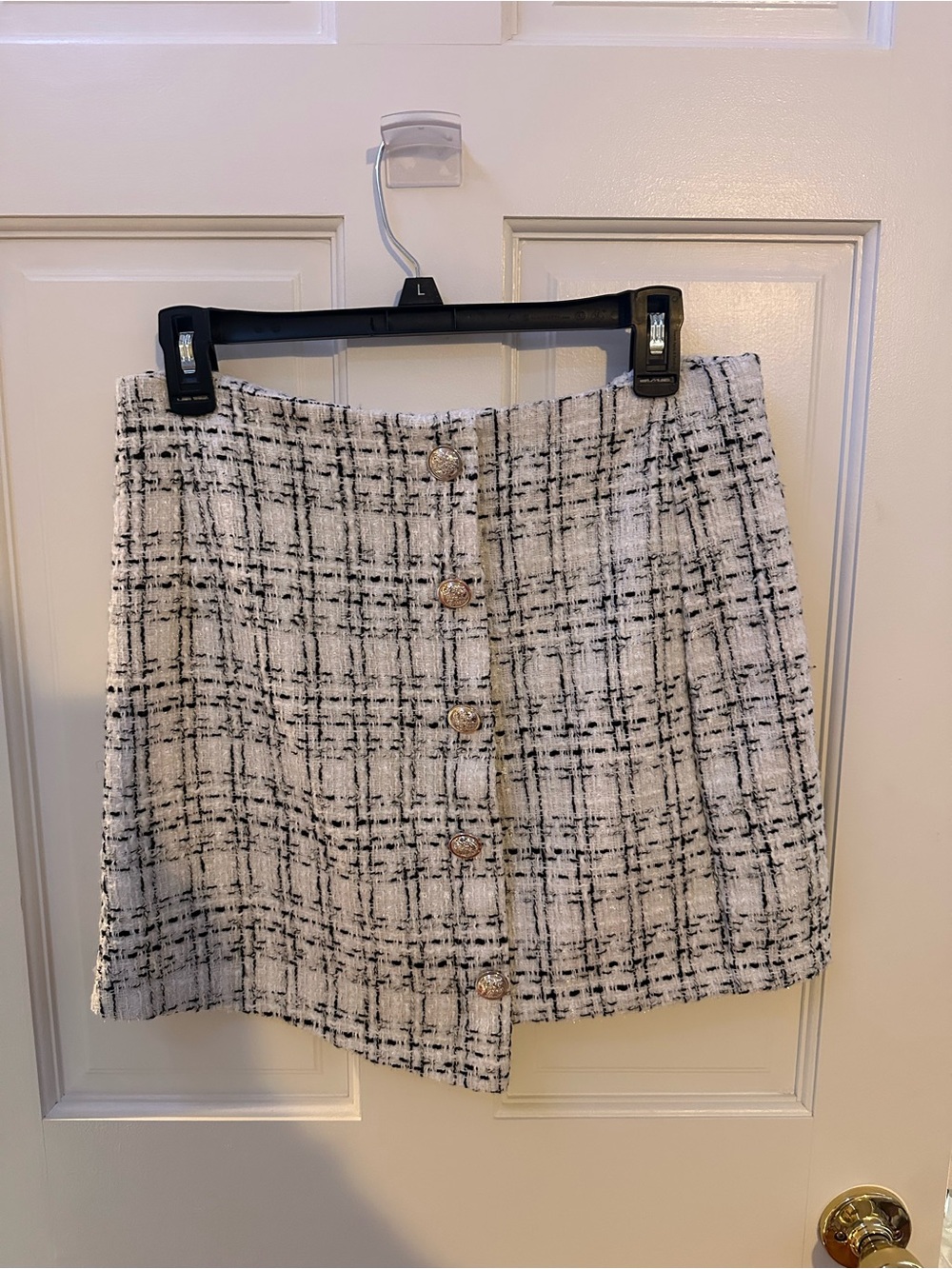 SHEIN Cream and Black Tweed Button-Front Mini Skirt